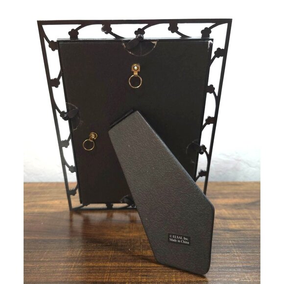 Vintage Metal Floral Pattern Frame 5"x7" Silver Rhinestones By Elsal - Picture 4 of 11